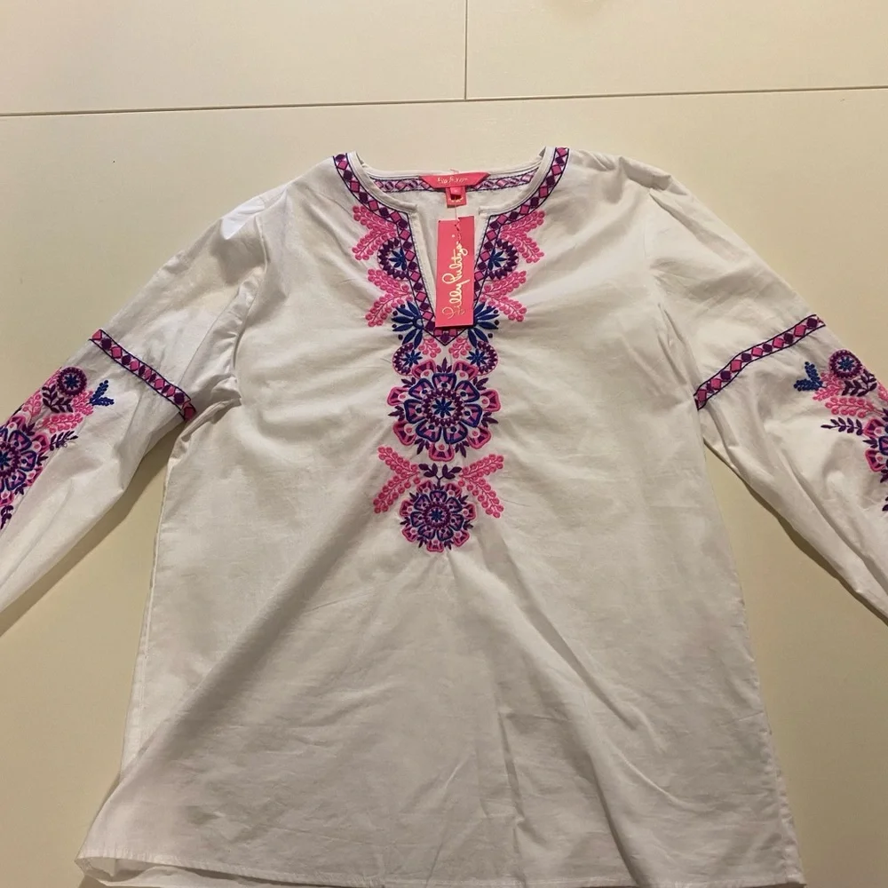 Lilly Pulitzer Pink and Purple Embroidered Coretta tunic. New with tags! - Picture 2 of 2